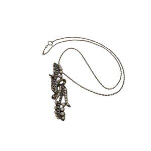 Vintage Reworked Rhinestone and Pearl Pendant Necklace (A9125)